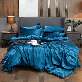 Ice Four-piece Set Cool Bare Sleeping Real Silk Quilt Cover Sheets (Option: Paris Blue-4 Style)