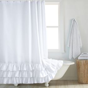 Fashion And Environment-friendly Polyester Fabrics Thickened Shower Curtain (Option: White Big Lace-160CM Wide X200CM High)