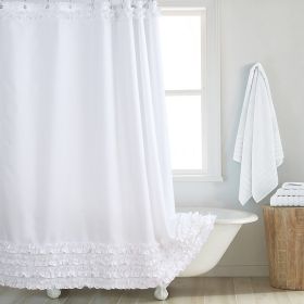 Fashion And Environment-friendly Polyester Fabrics Thickened Shower Curtain (Option: White Small Flower Edge-183CM Wide X172CM High)