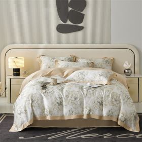 Spring And Summer New Home Textile Tencel Four-piece Set Bedding (Option: Norman Garden Gold-3 Style)