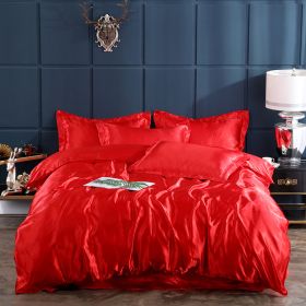 Ice Four-piece Set Cool Bare Sleeping Real Silk Quilt Cover Sheets (Option: Red-6 Style)