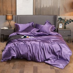 Ice Four-piece Set Cool Bare Sleeping Real Silk Quilt Cover Sheets (Option: Elegant Purple-11 Style)