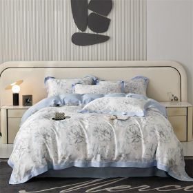 Spring And Summer New Home Textile Tencel Four-piece Set Bedding (Option: Norman Garden Blue-3 Style)